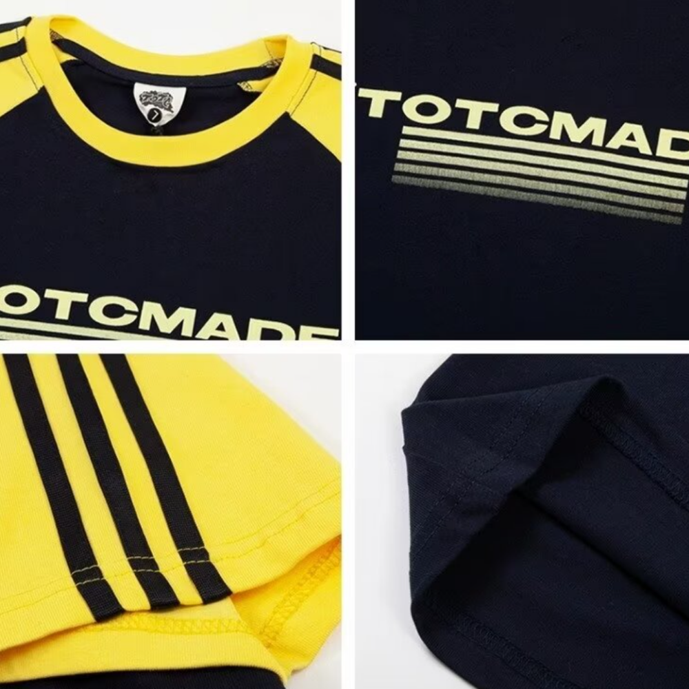 Retro EmbroideRed Colorblock Striped T-shirt