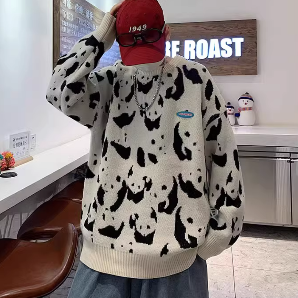 Cartoon Panda Embroidered Sweater