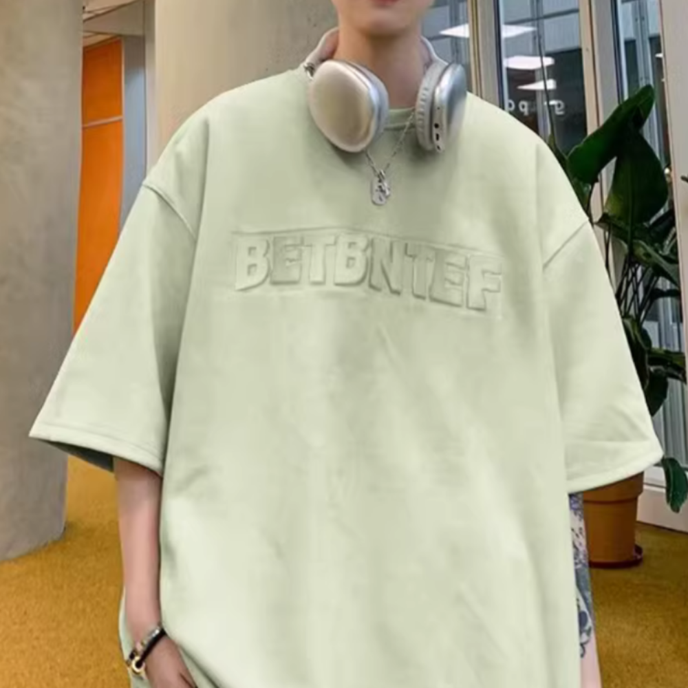 Classic Letter Embossed Suede T-shirt