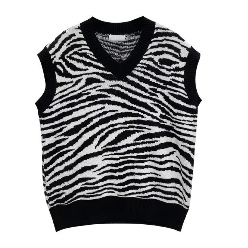 Oversized zebra print knitted vest