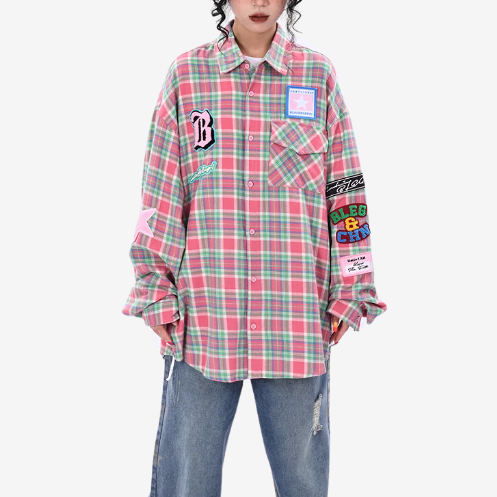 Harajuku Stars Letter Patch Shirt