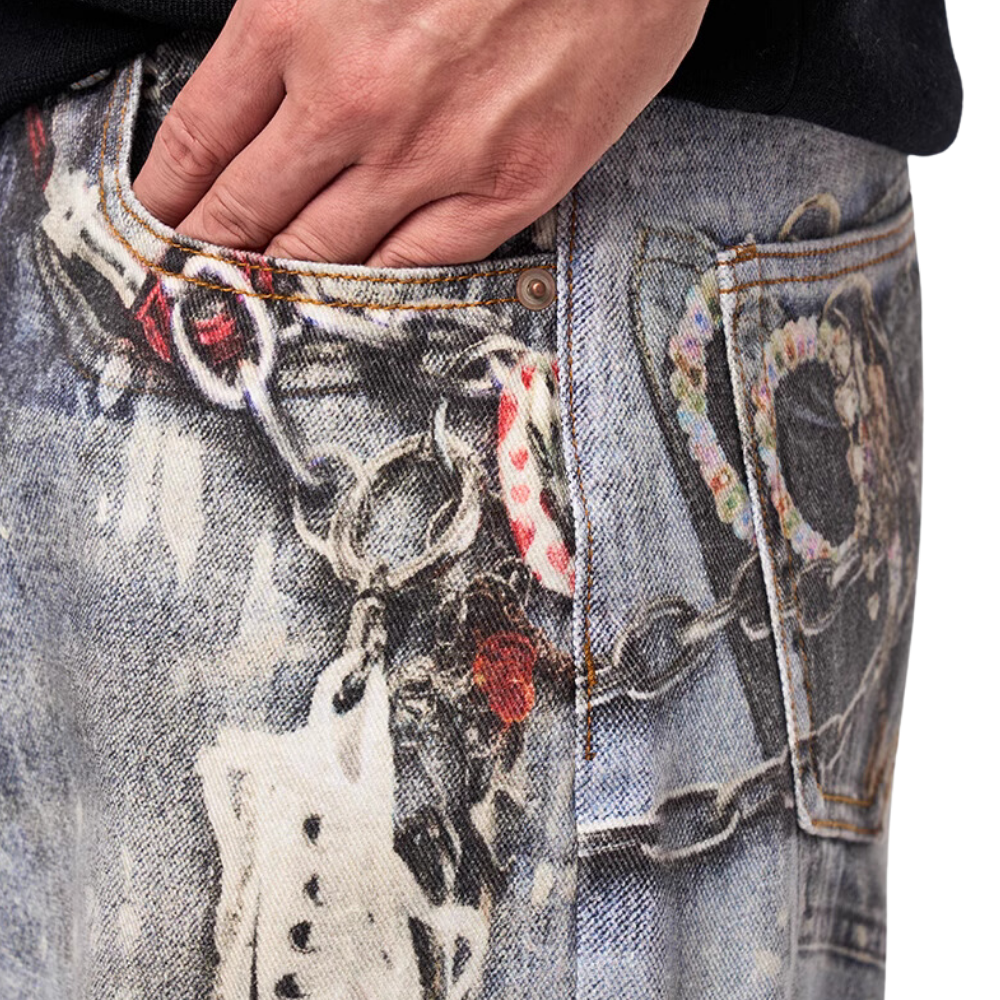 DF | Tie-Dye Chain Digital Print Jeans