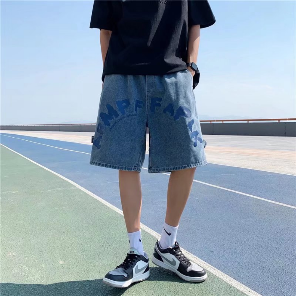 Street Loose Letter Print Denim Shorts