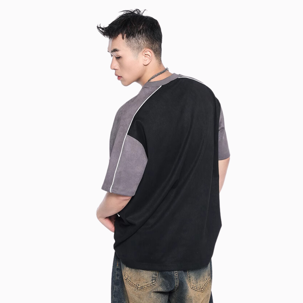 Suede Patchwork Letter T-Shirt
