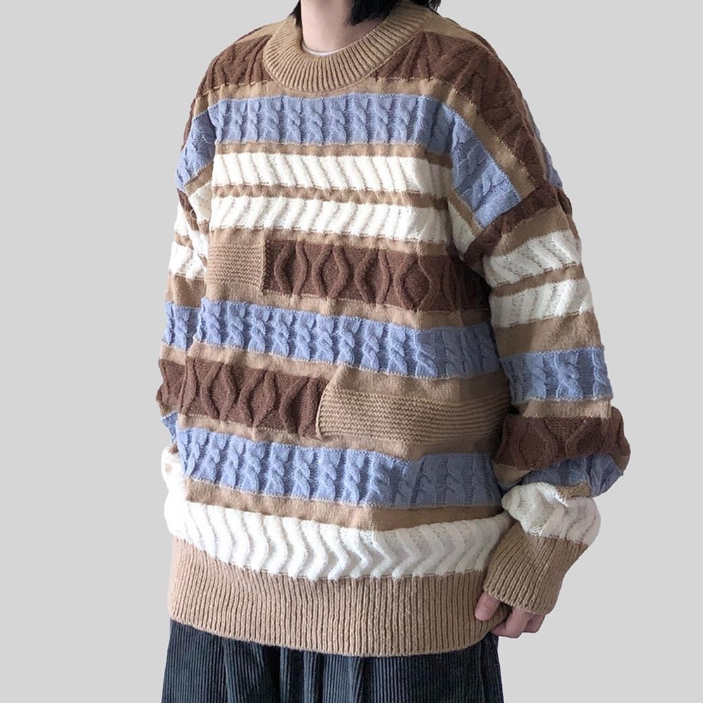 Casual Irregular Contrast Color Crew Neck Sweater