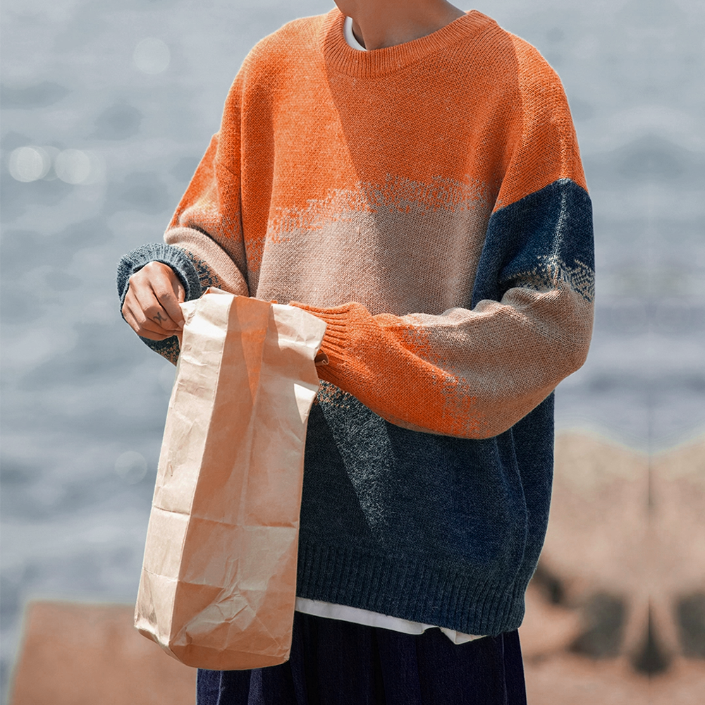 Japanese  Contrast Color Large Size Sweater