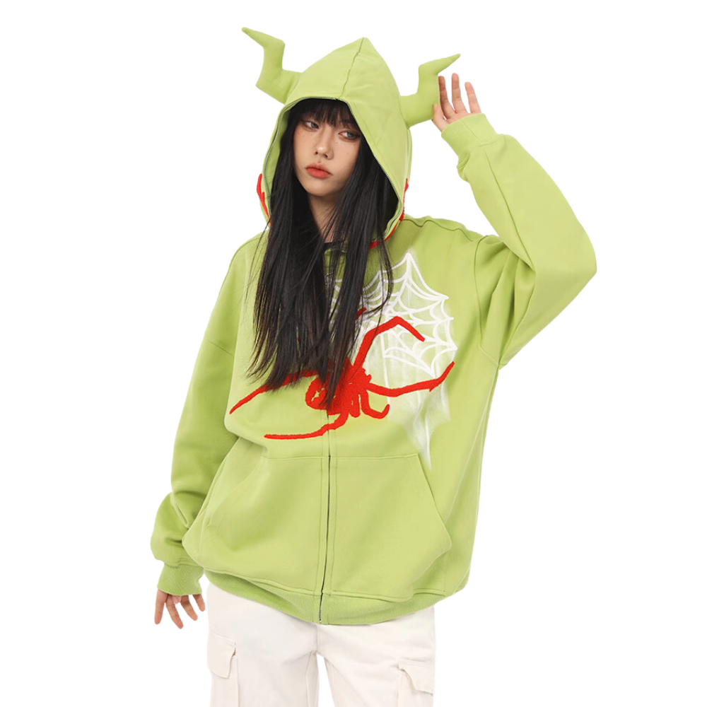 Monster Spider Letter Embroidered Hoodie