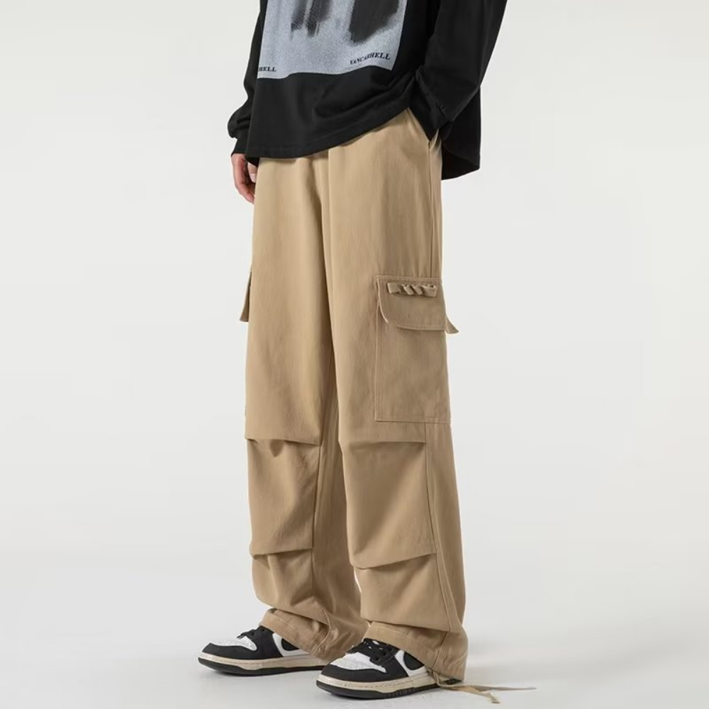 Vintage Drawstring Pleated Design Cargo Pants