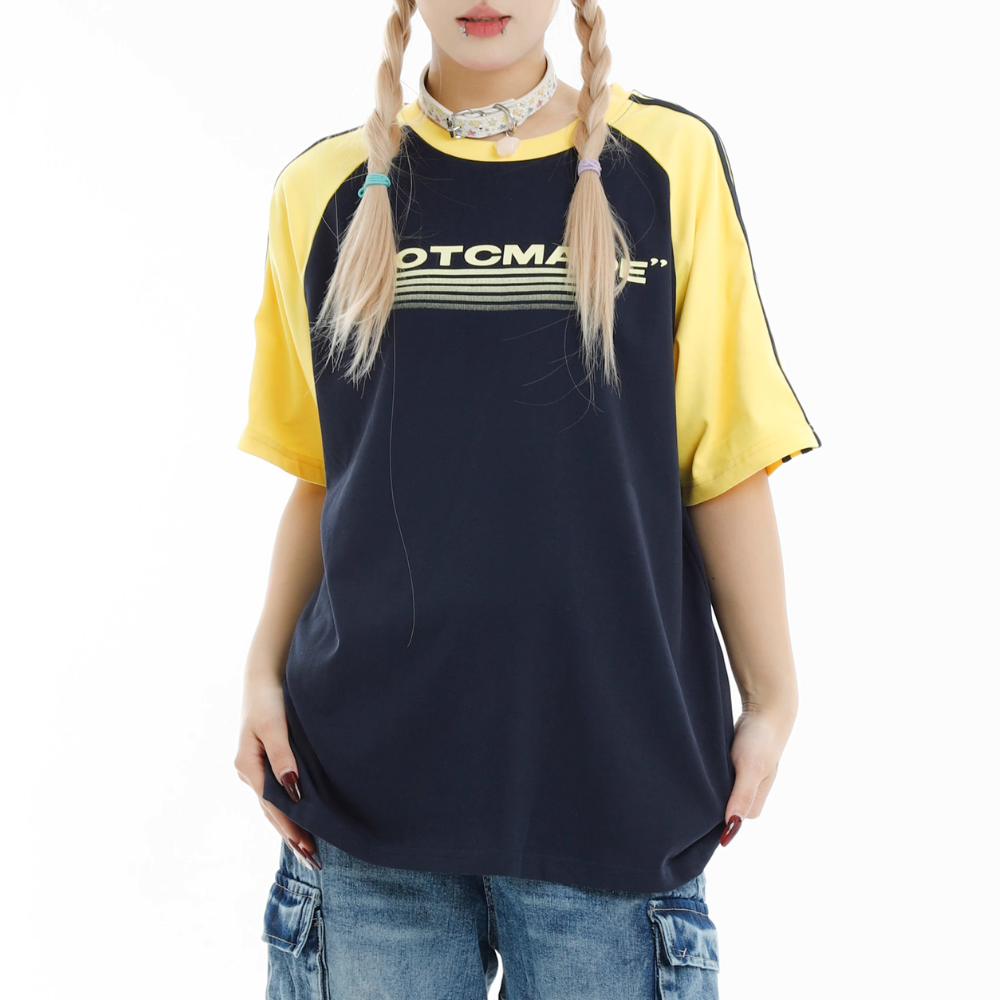 Retro EmbroideRed Colorblock Striped T-shirt