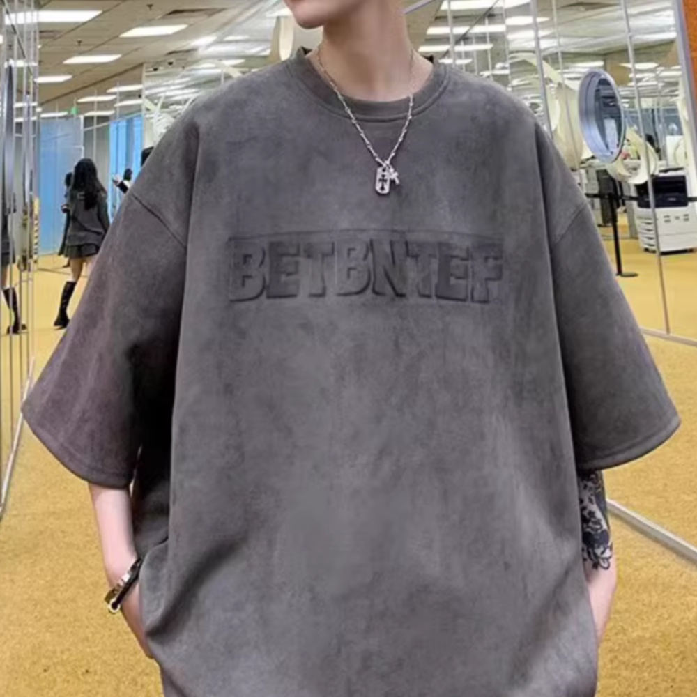 Classic Letter Embossed Suede T-shirt