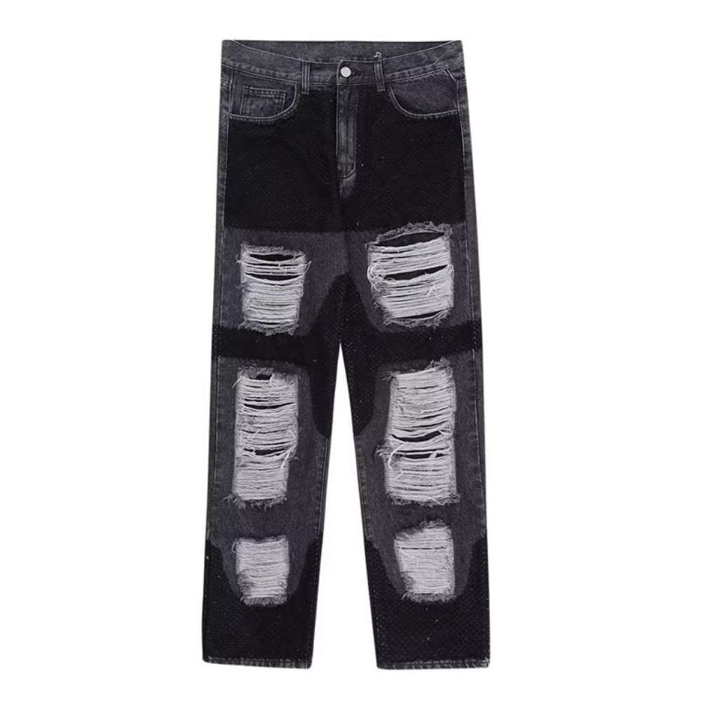 Mesh Patchwork Ripped Jeans
