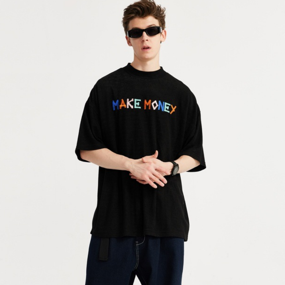 Contrast Letter Embroidered T-shirt