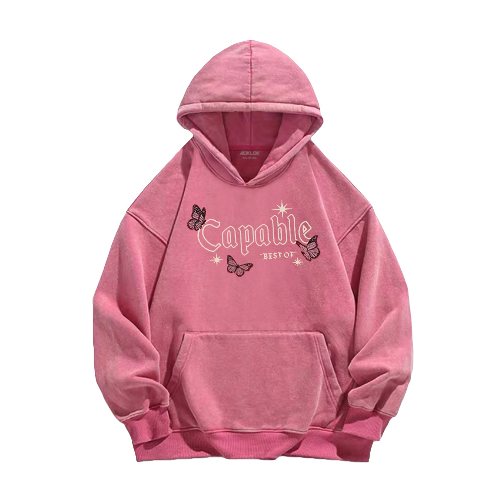 Retro Butterfly Letters Washed Hoodie