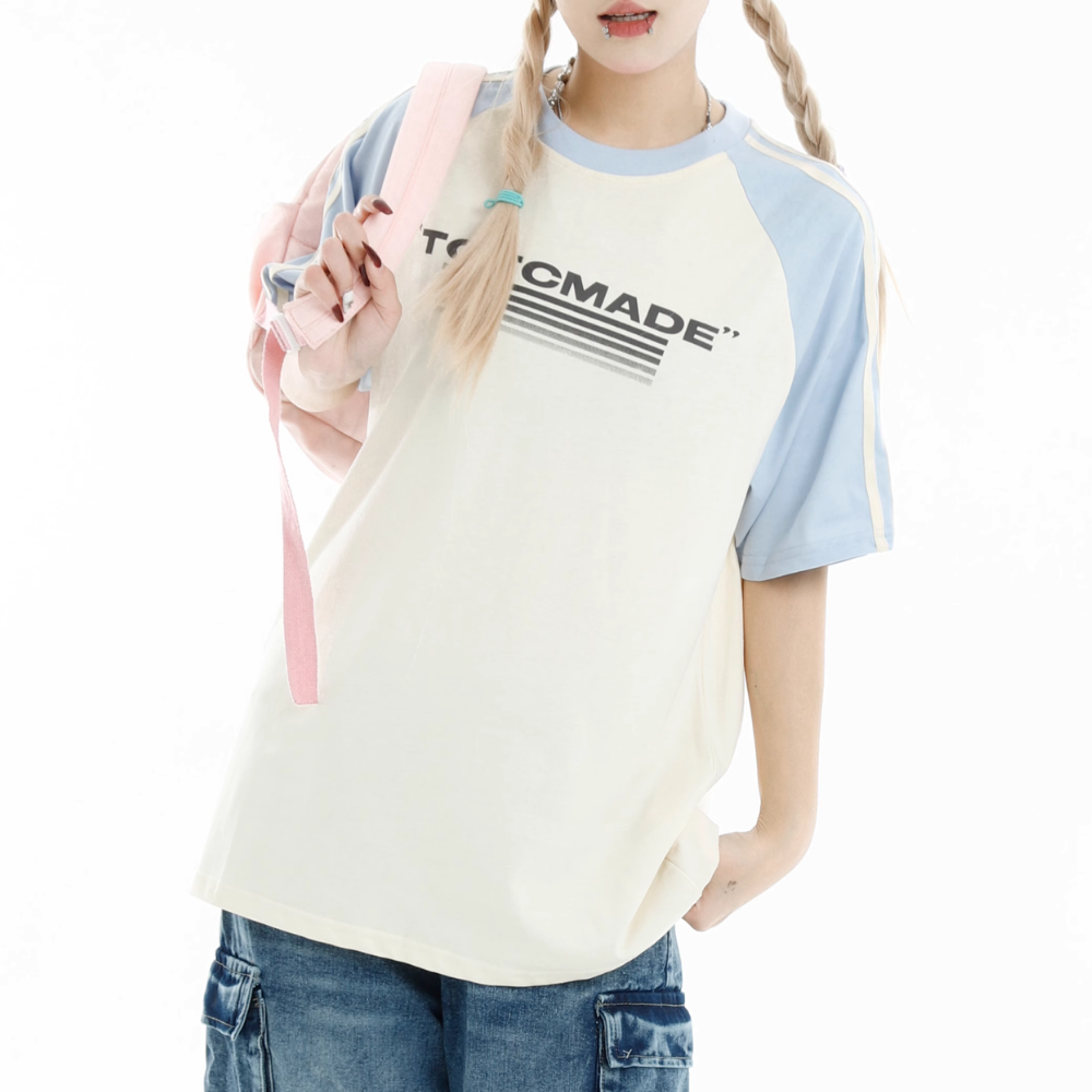 Retro EmbroideRed Colorblock Striped T-shirt
