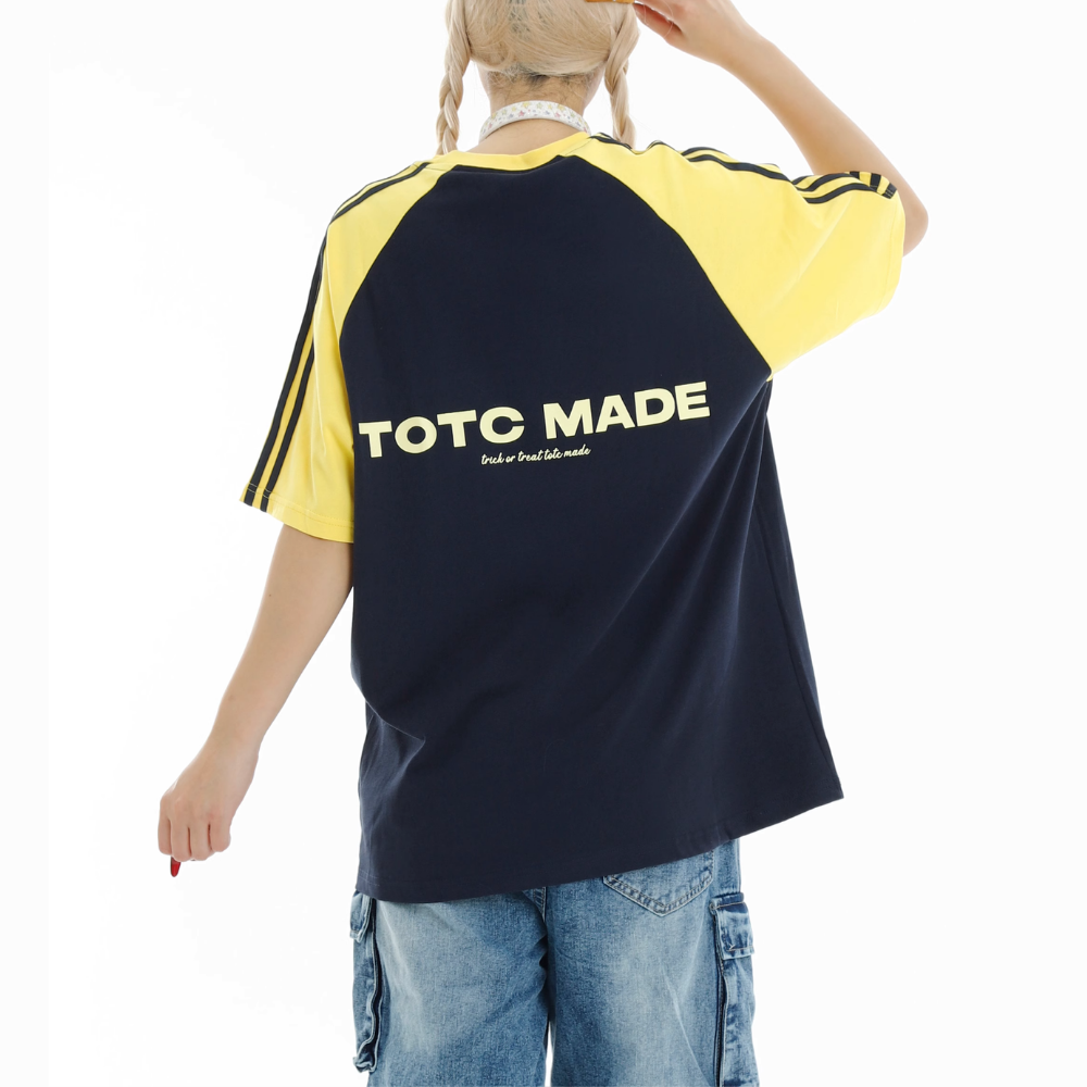 Retro EmbroideRed Colorblock Striped T-shirt