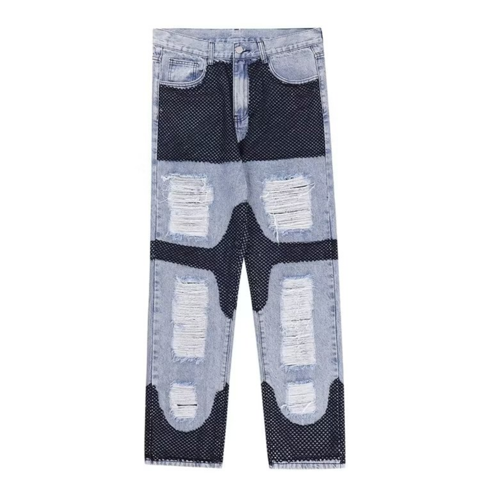 Mesh Patchwork Ripped Jeans