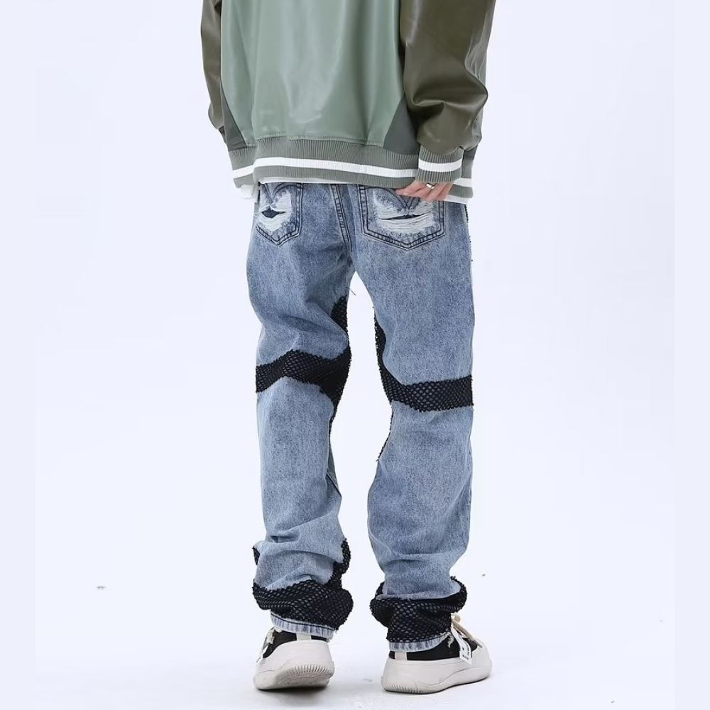 Mesh Patchwork Ripped Jeans