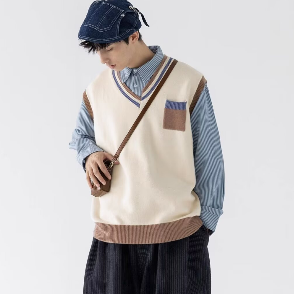 Preppy V-Neck Knitted Vest