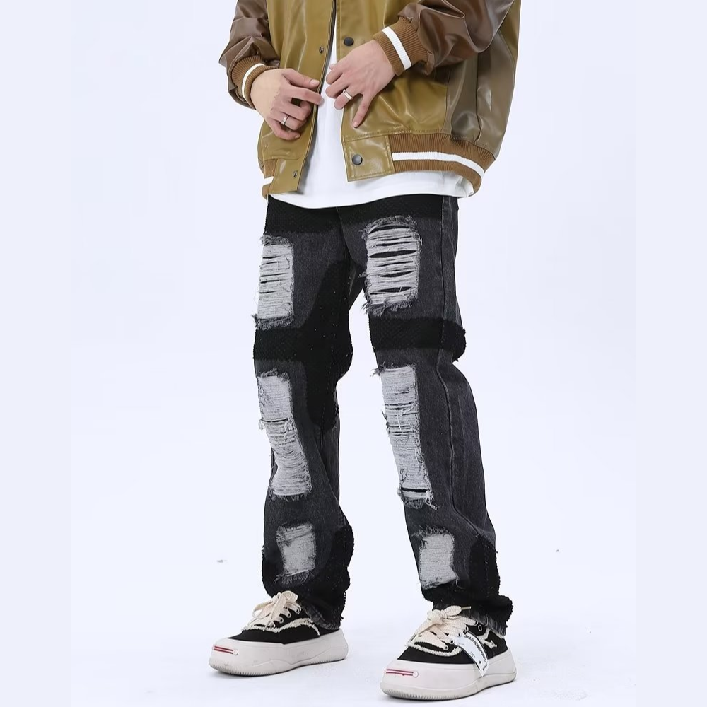 Mesh Patchwork Ripped Jeans