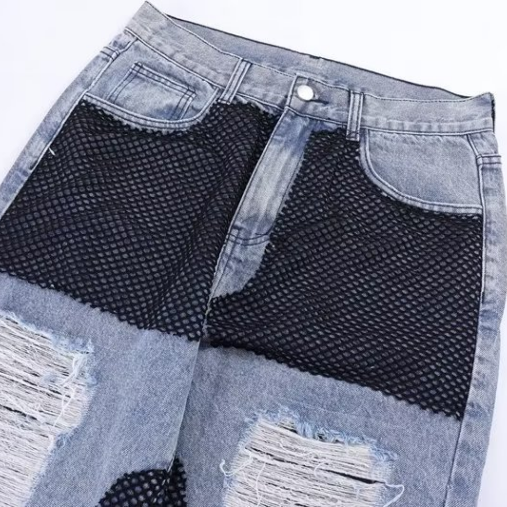 Mesh Patchwork Ripped Jeans