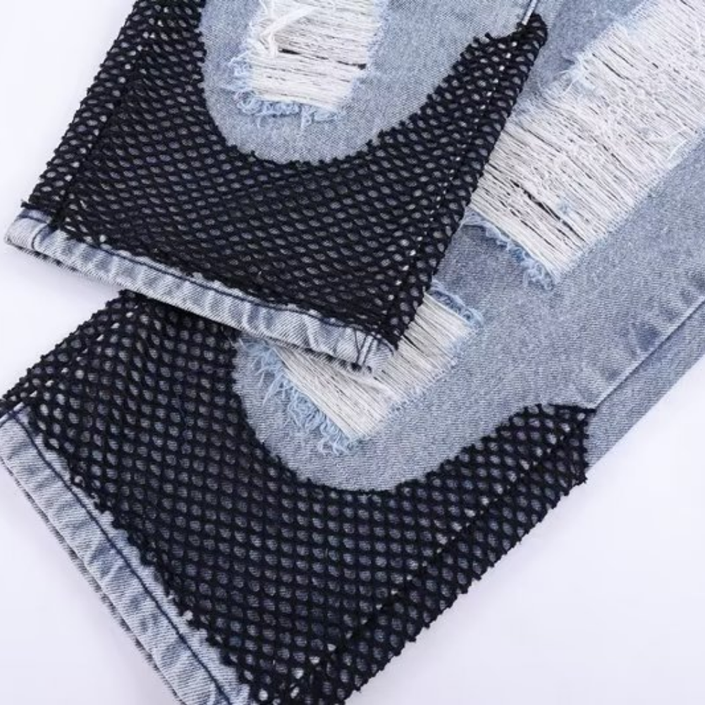 Mesh Patchwork Ripped Jeans