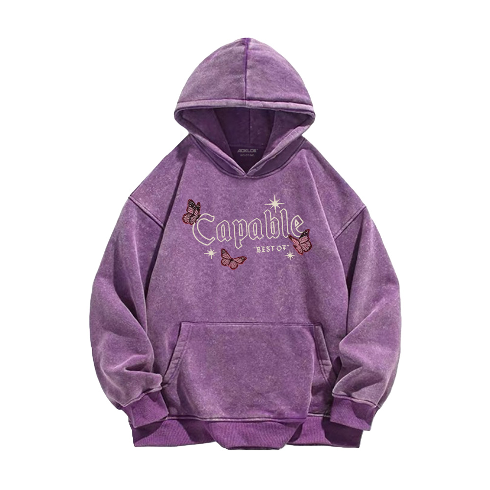 Retro Butterfly Letters Washed Hoodie