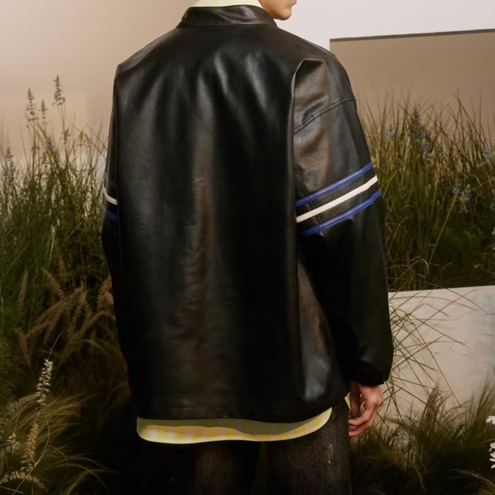 High Street Color Contrast Panel Leather Jacket