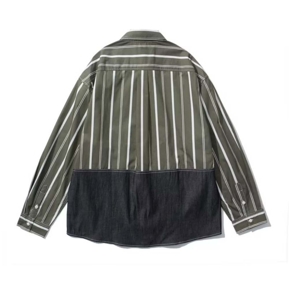 Denim Panel Striped Shirt