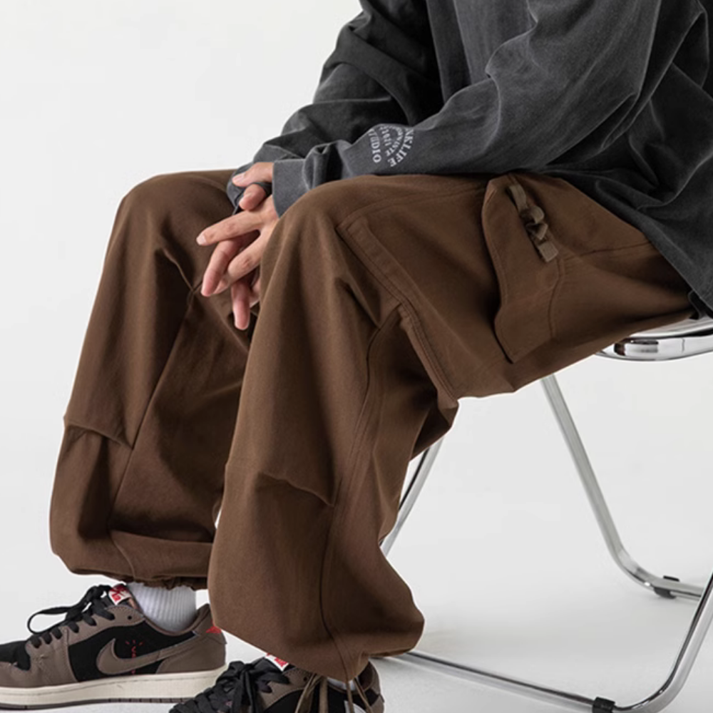 Vintage Drawstring Pleated Design Cargo Pants