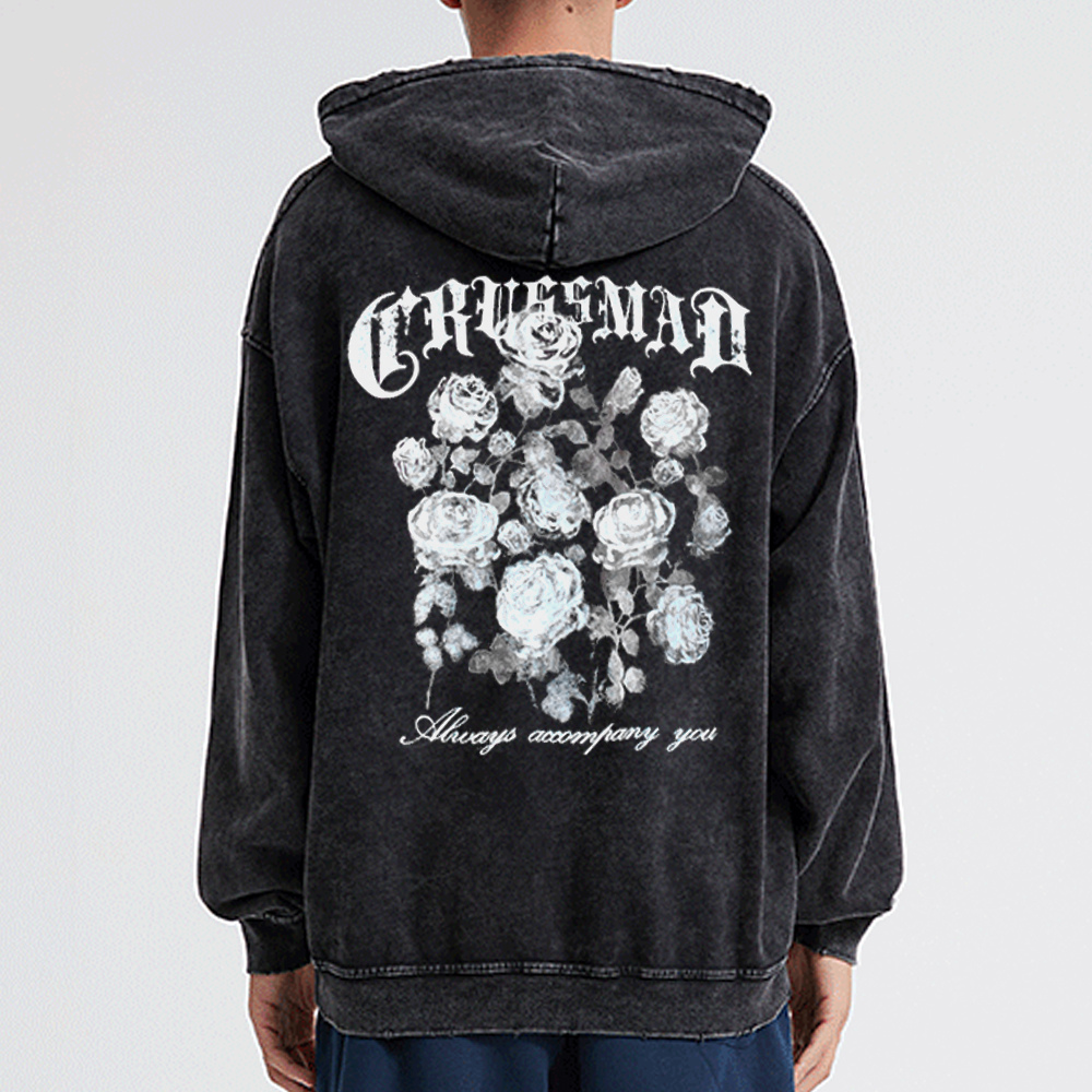 Retro rose letters Washed Hoodie