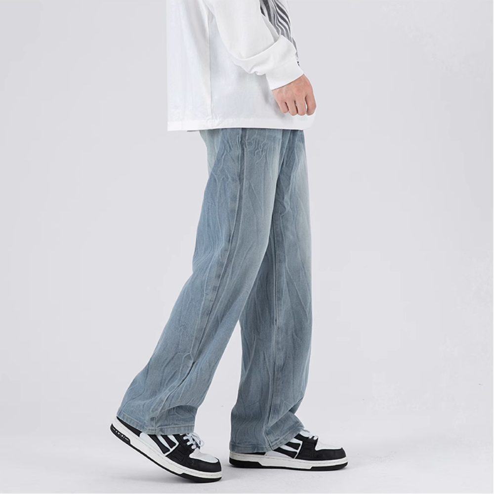 Street-Worn Washed Straight-Leg Jeans