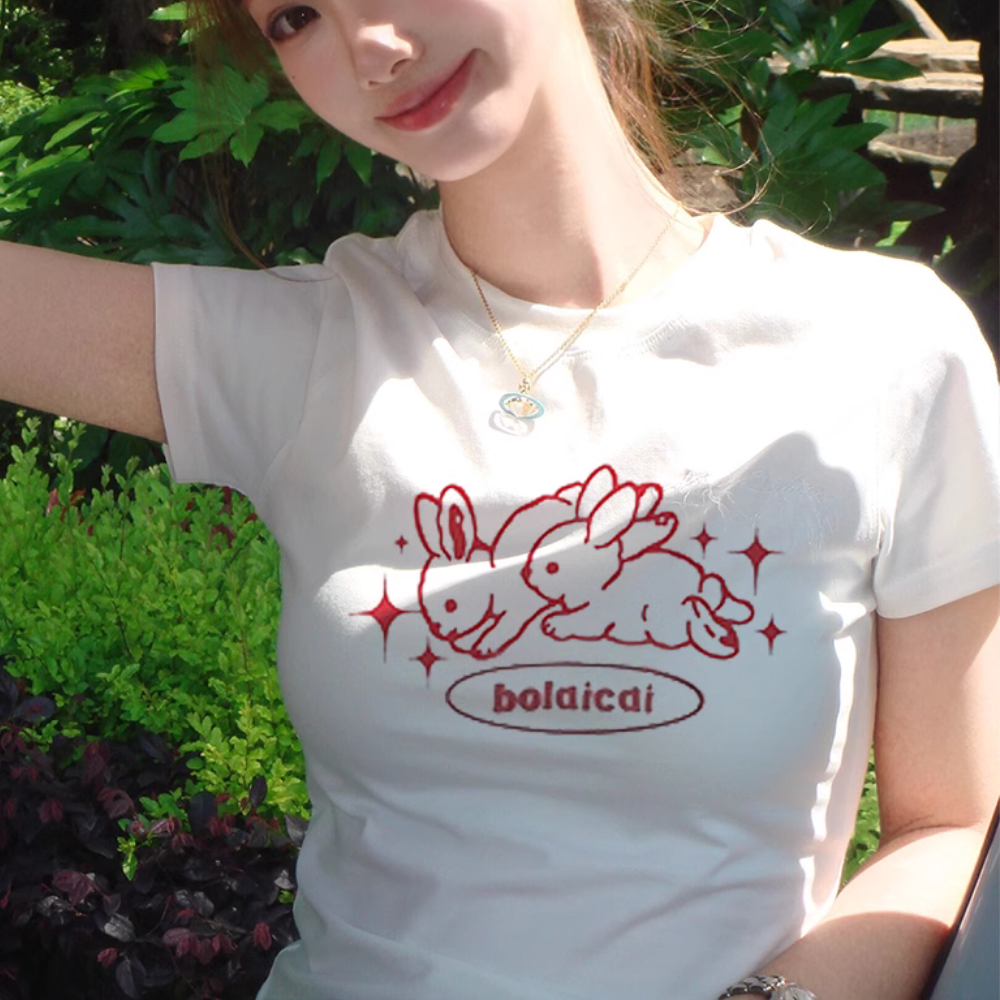 Women's Cartoon White Rabbit T-Shirt