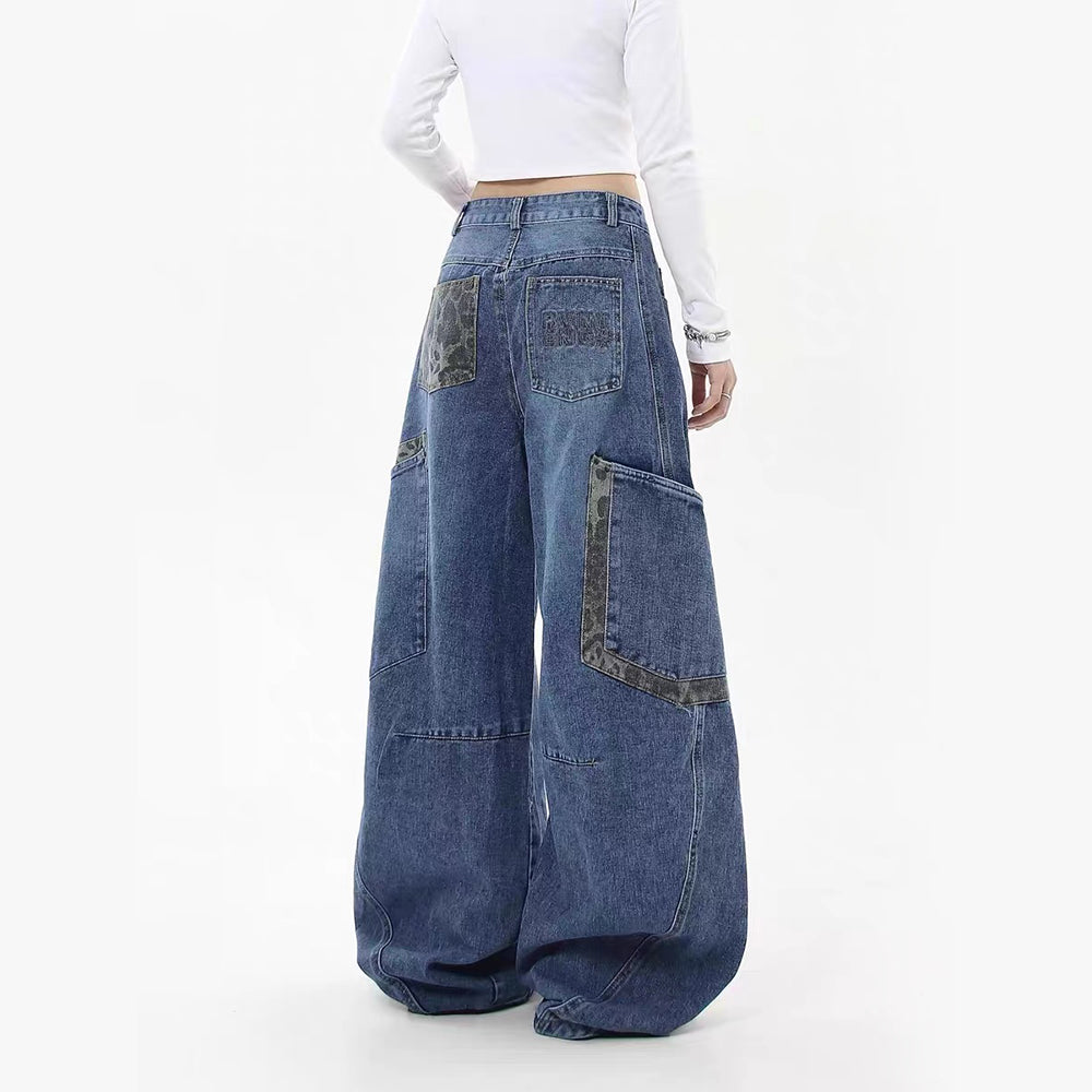 DF Vintage Patchwork Leopard Print Scimitar Jeans