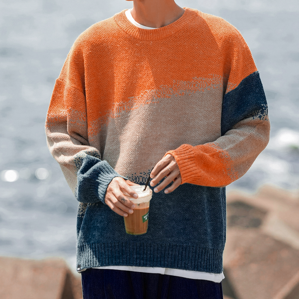 Japanese  Contrast Color Large Size Sweater