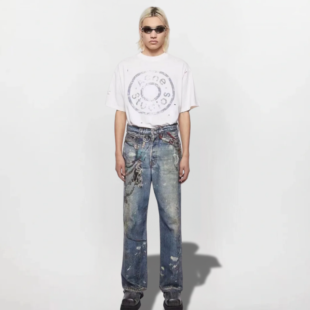 DF | Tie-Dye Chain Digital Print Jeans