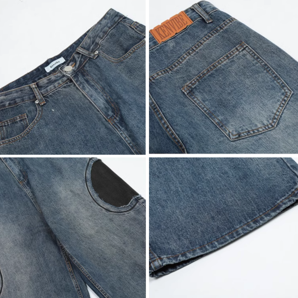 Retro Circle Patch Wide Leg Jeans