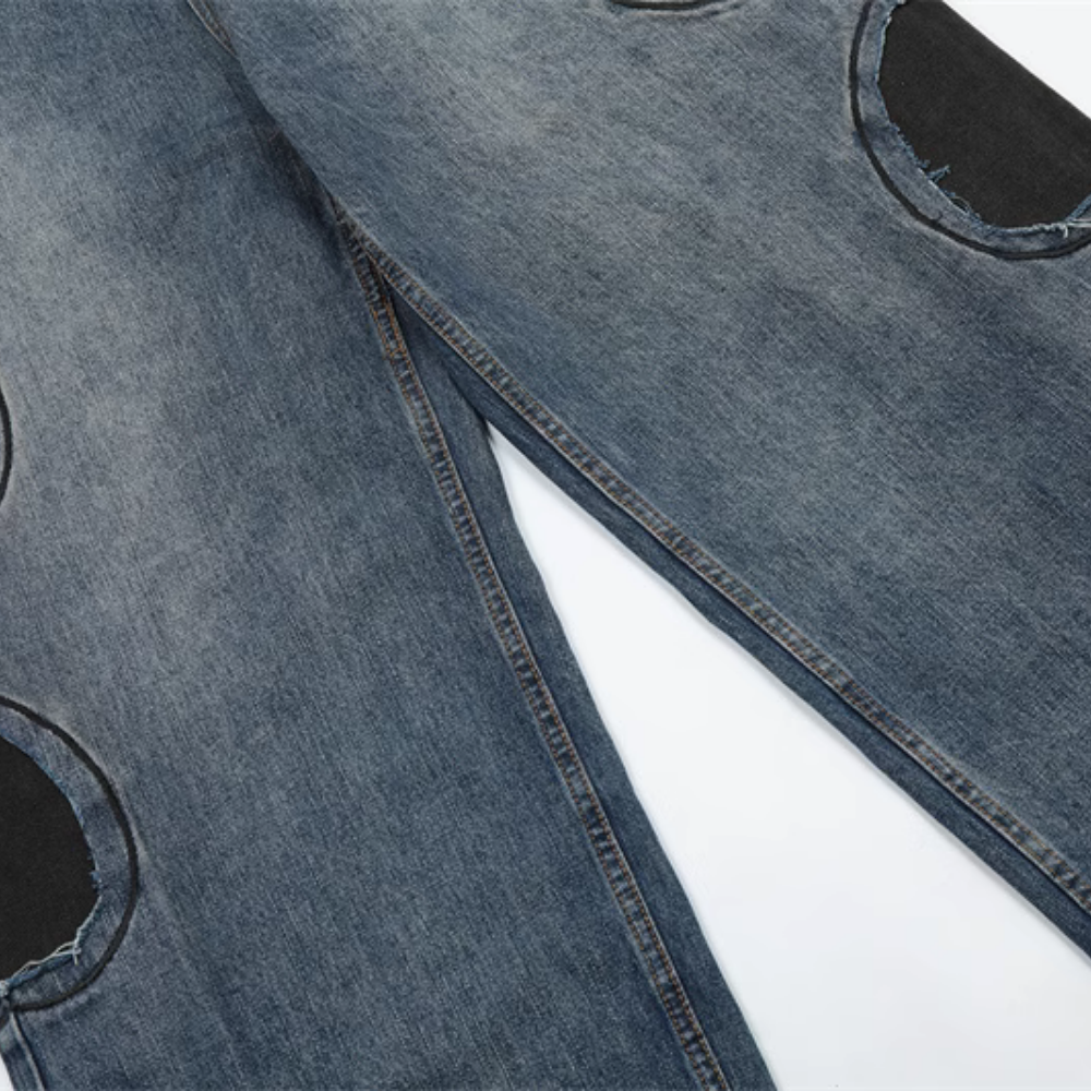 Retro Circle Patch Wide Leg Jeans