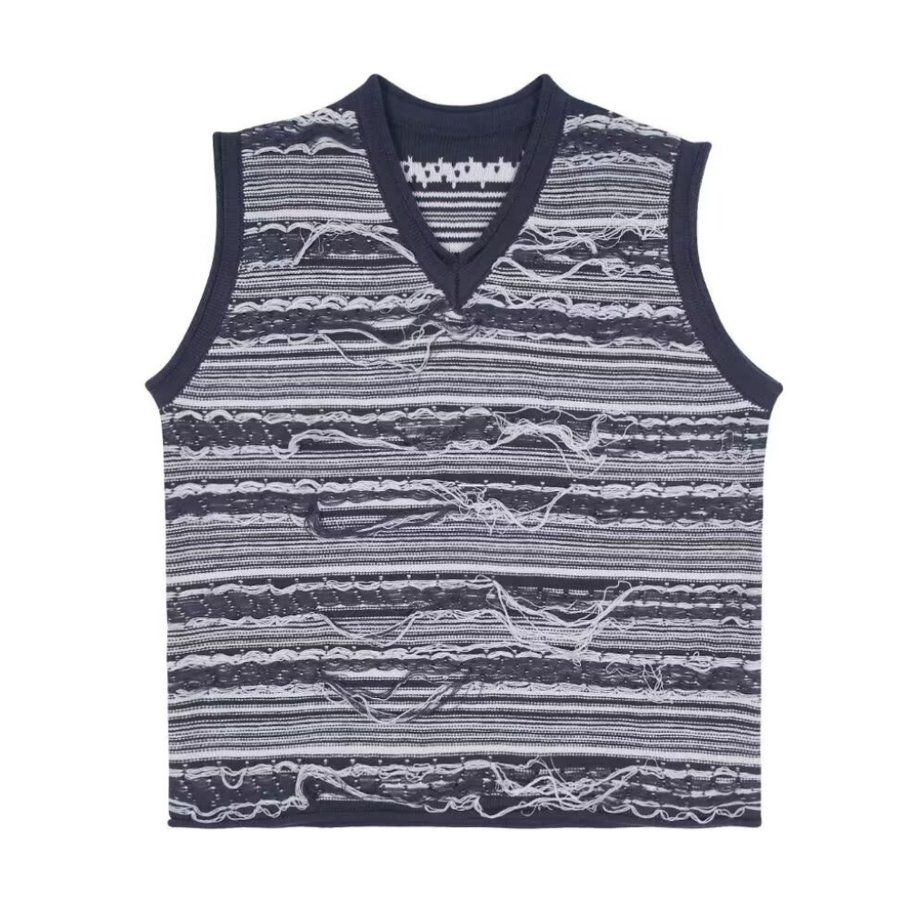 Art V-Neck Fringed Knitted Vest