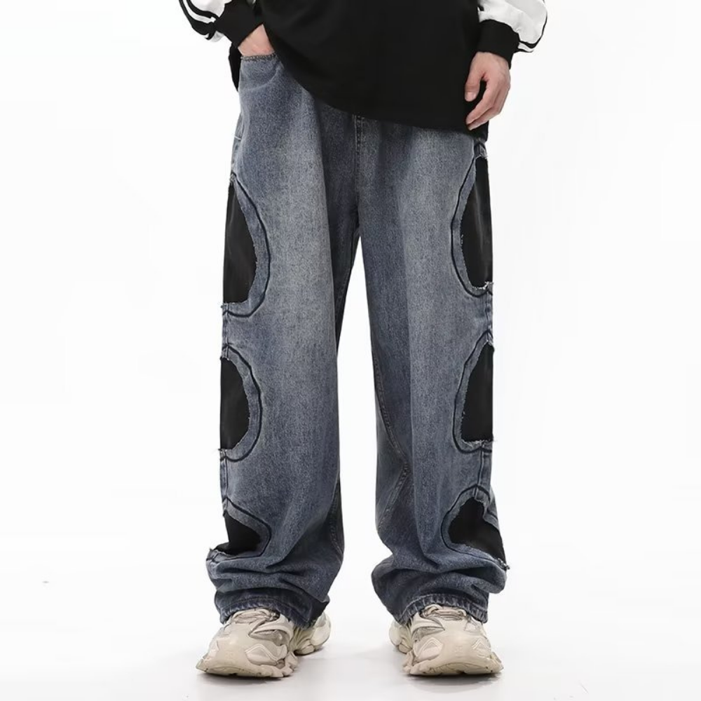 Retro Circle Patch Wide Leg Jeans