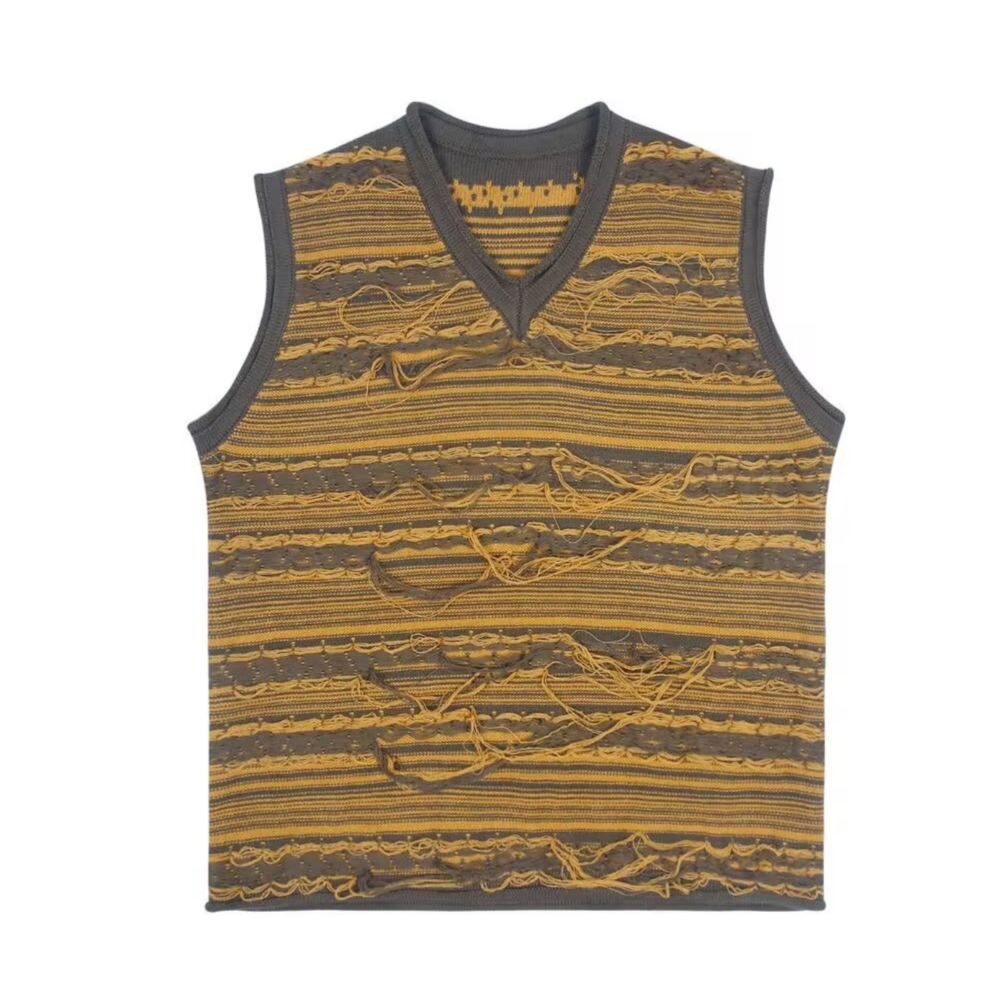 Art V-Neck Fringed Knitted Vest
