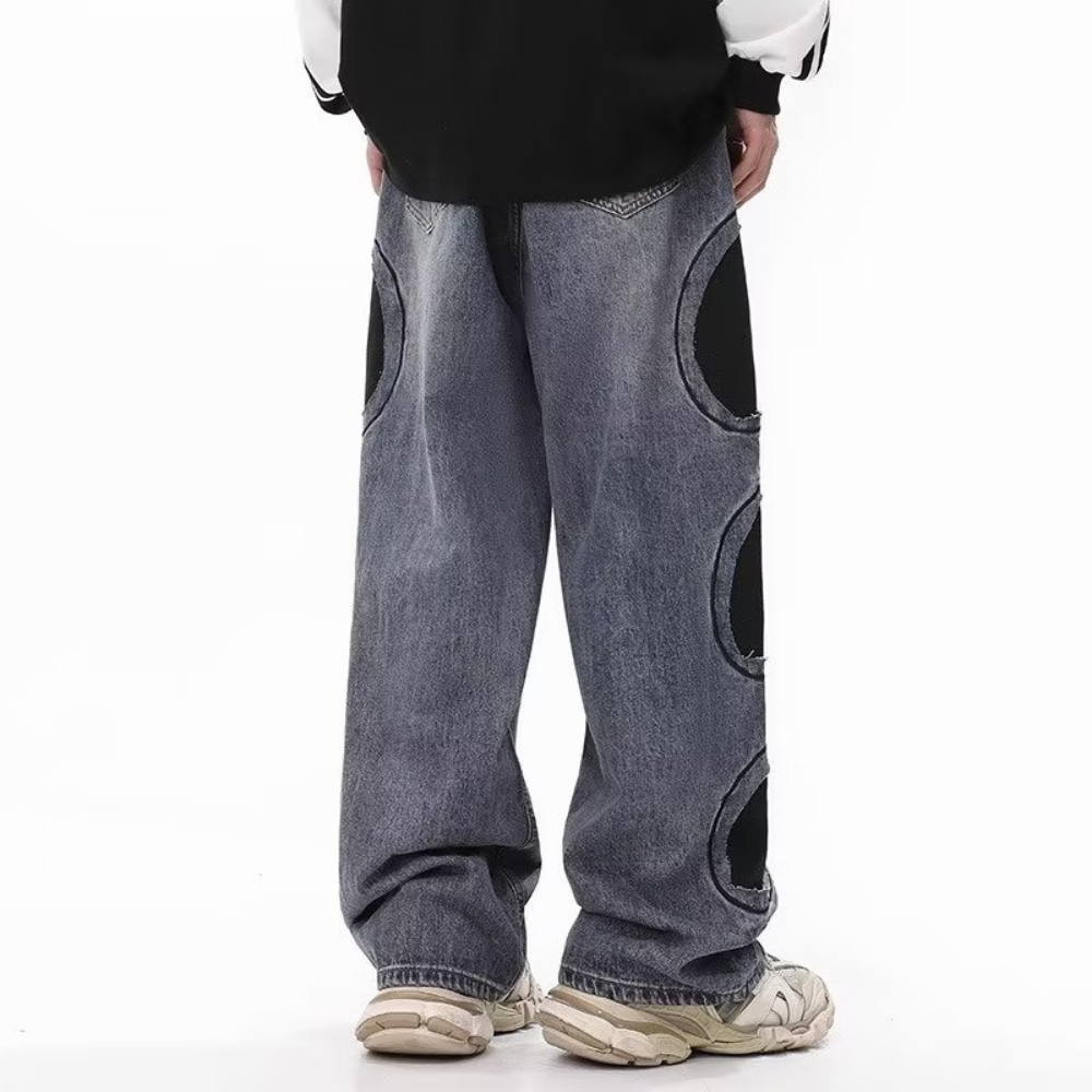 Retro Circle Patch Wide Leg Jeans