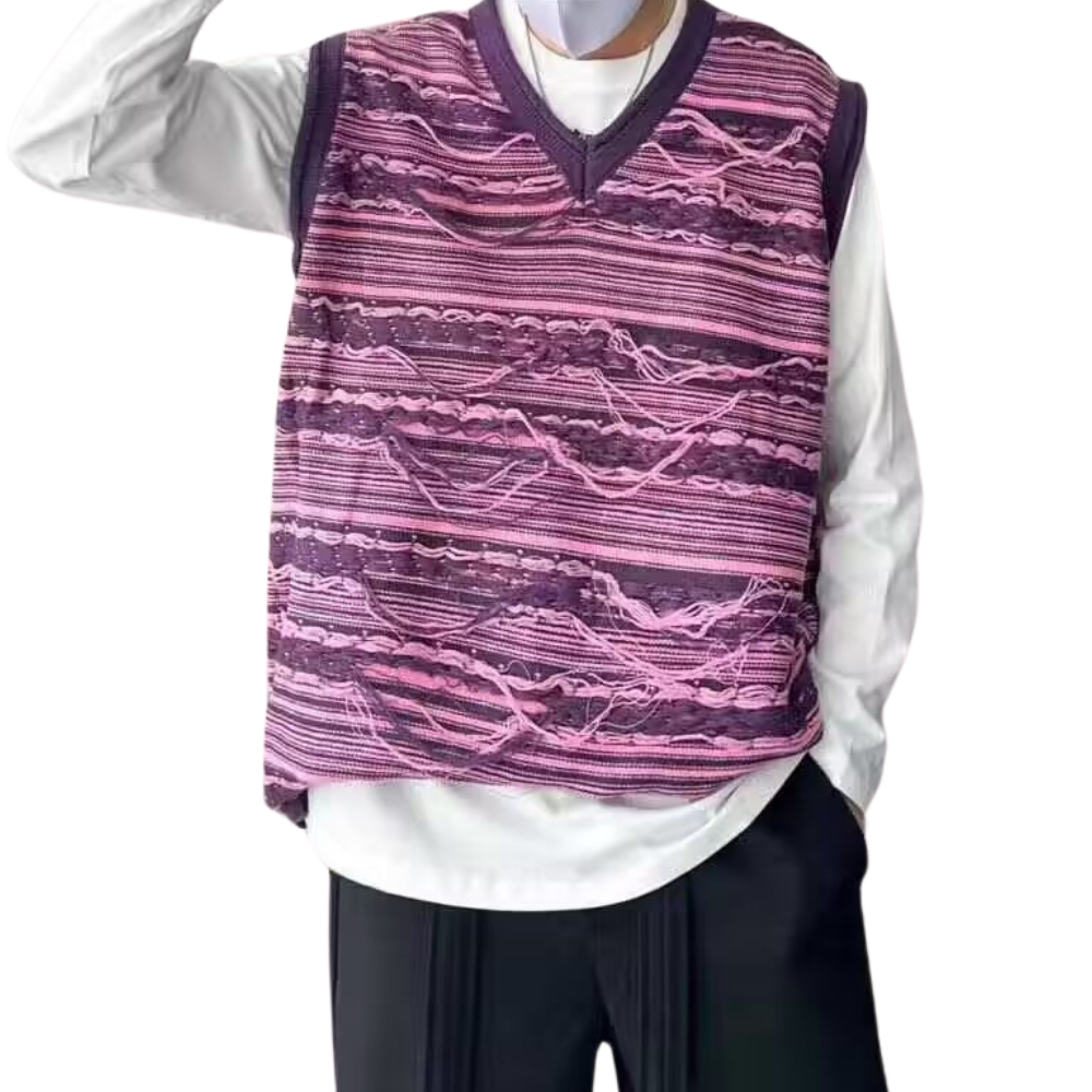 Art V-Neck Fringed Knitted Vest