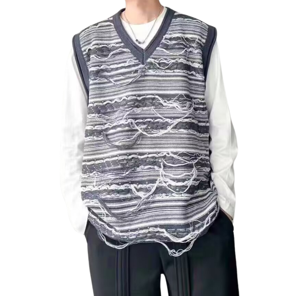 Art V-Neck Fringed Knitted Vest