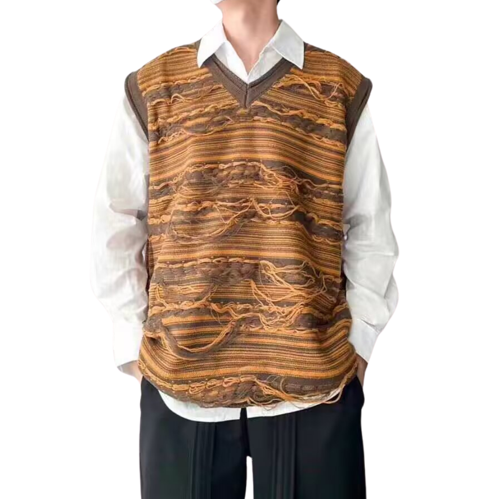 Art V-Neck Fringed Knitted Vest