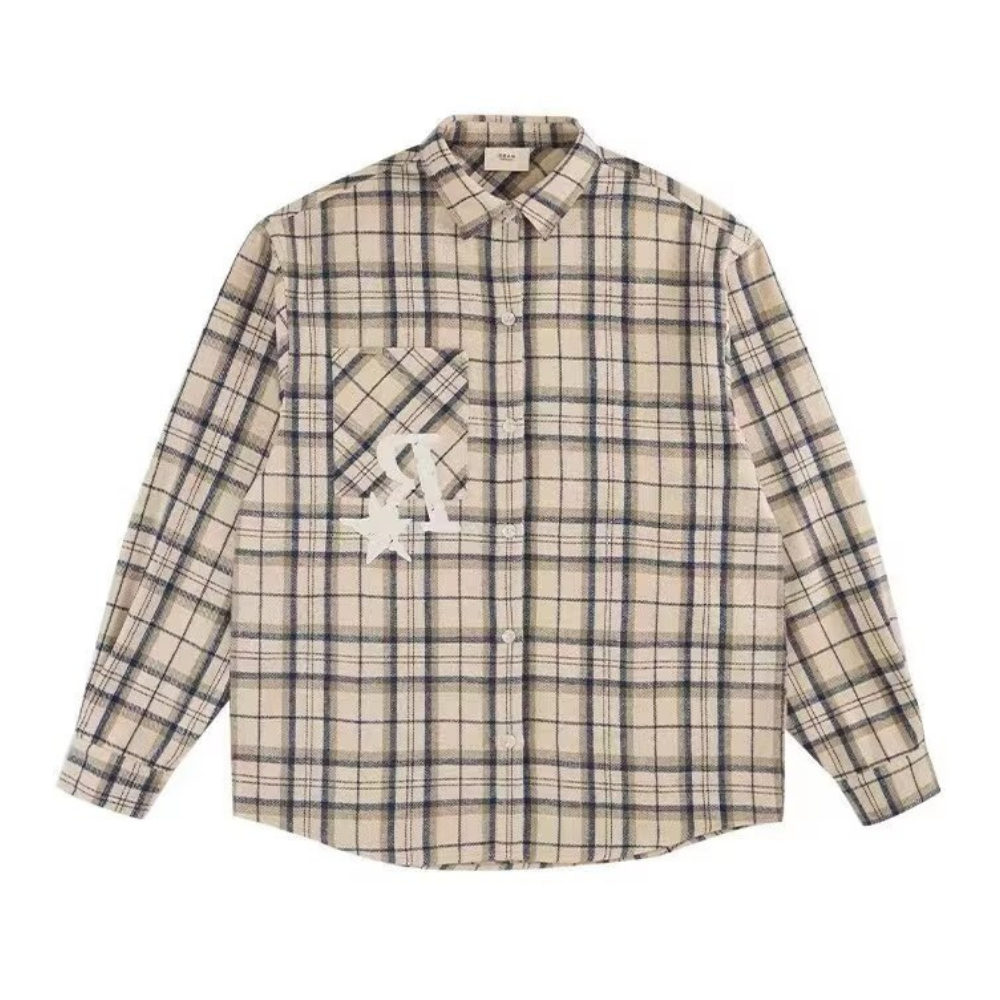 R Star Letter Print Plaid Shirt