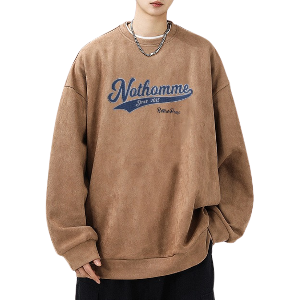 Casual Letter Patch Suede Sweatshirt