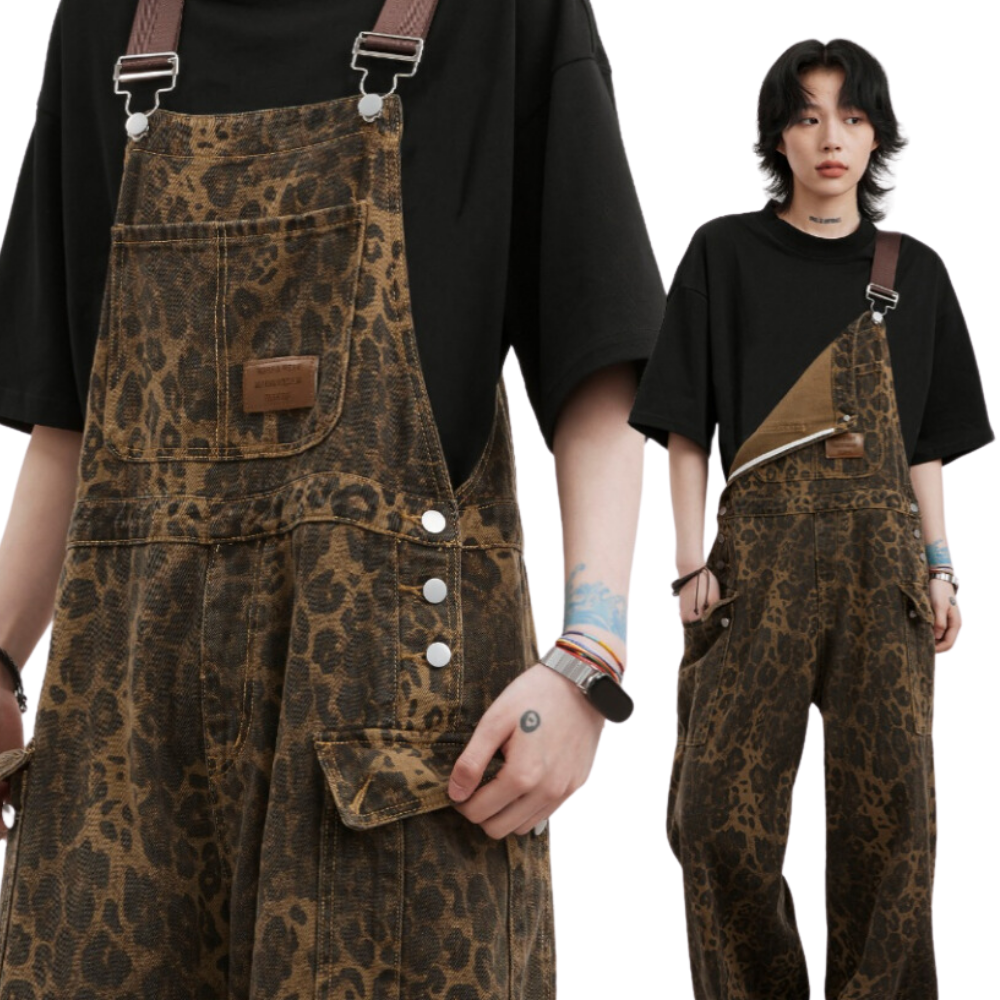 Vintage Leopard Print Strap Jeans