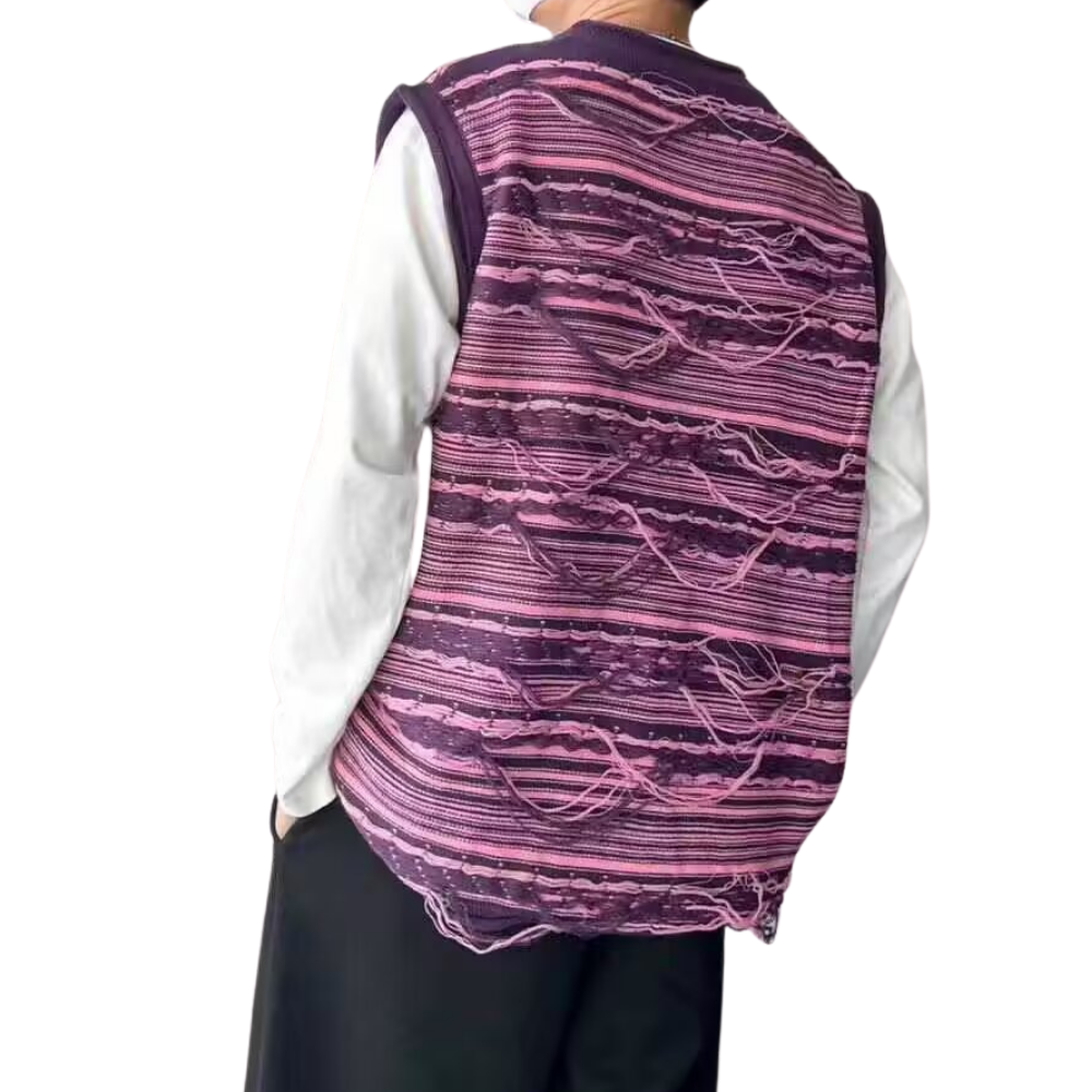Art V-Neck Fringed Knitted Vest