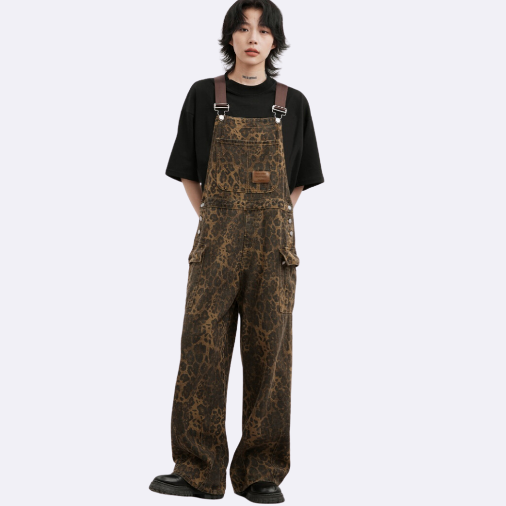 Vintage Leopard Print Strap Jeans