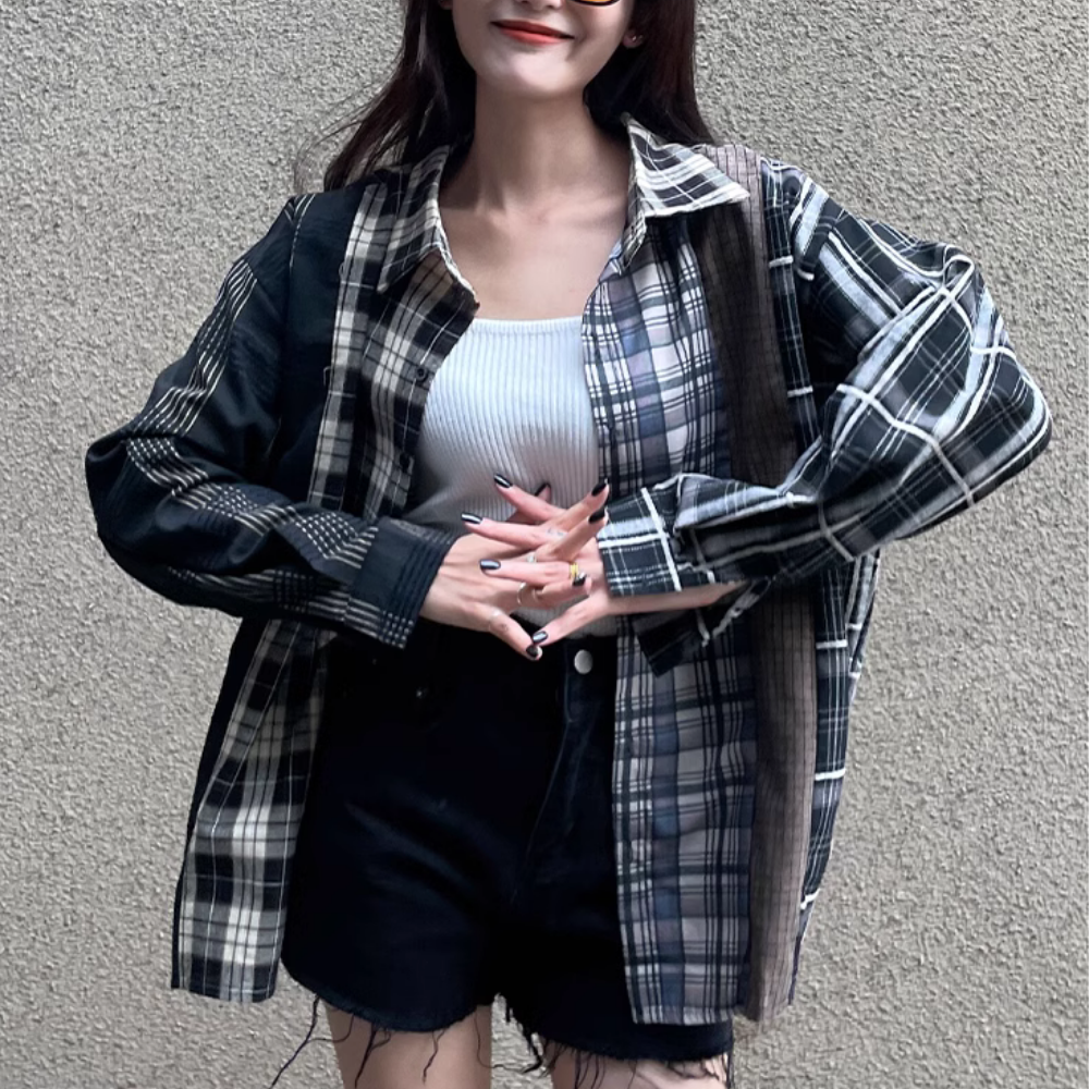 Vintage Patchwork Plaid Shirt